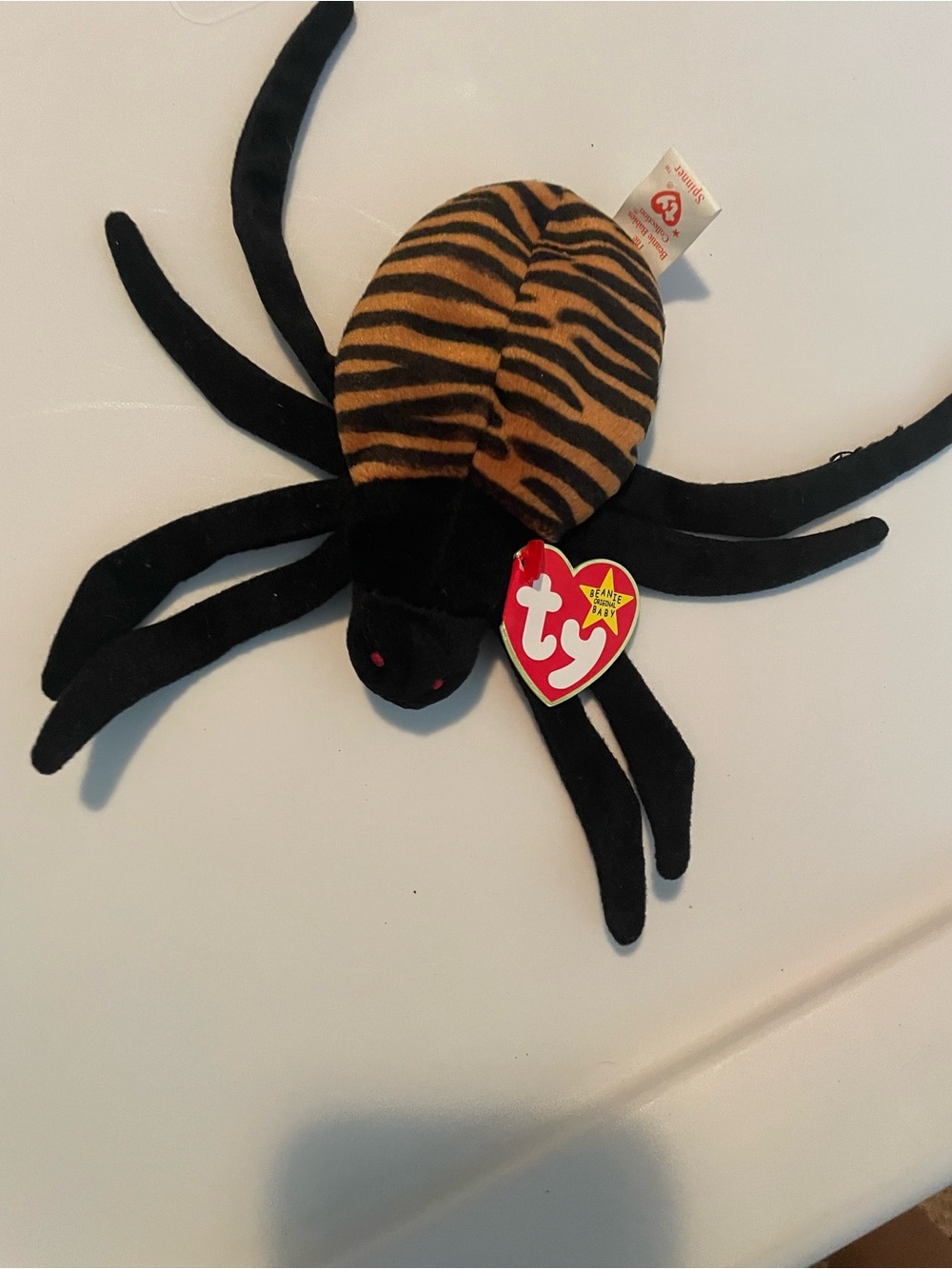 1996 TY Beanie Baby Plush spinner Tiger-Striped Spider - Black & Orange